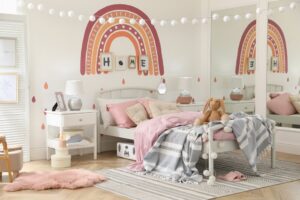 Painting Ideas for Kids Rooms. design Stylish Child's Room Interior With Comfortable Bed.