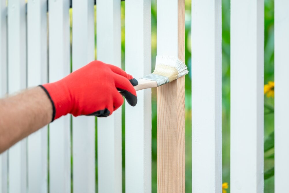 Fence Painting. The Planks Of New Wooden Fence.