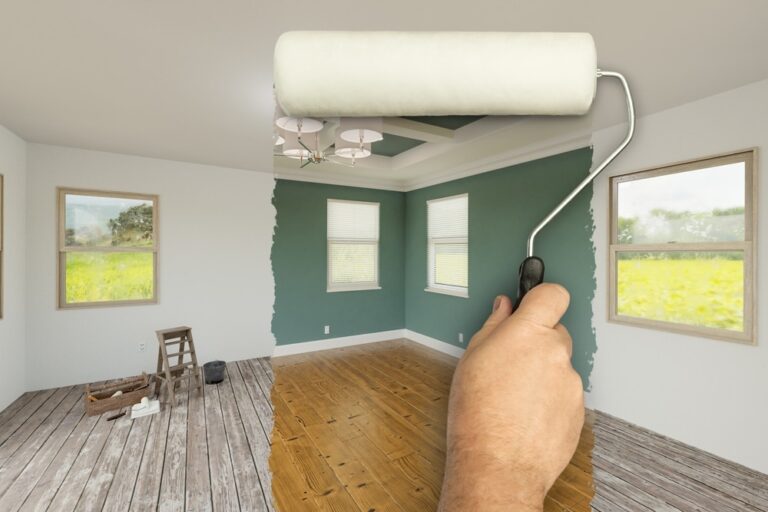 Interior Painting. Before and after image of painting a room.