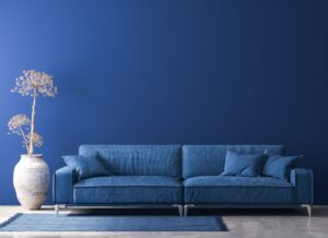 Residential Painting. Modern blue interior of living room, with classic blue color of the year 2024 in interior.